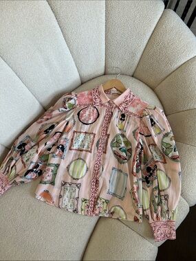 Alice + Olivia Pink Printed Puff-Sleeve Button Front Blouse